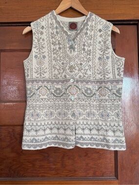 Fair Isle Floral Alpaca Knit Sweater Vest Size Medium Grandmacore Granola Girl